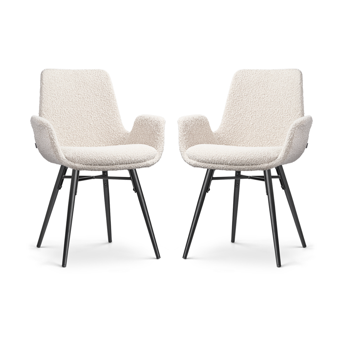 Nova-Eef eetkamerstoel bouclé beige - zwart onderstel - set van 2