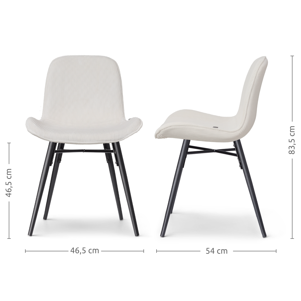 maatvoering van de Nena-Fé eetkamerstoel rib creme - zwart houten onderstel