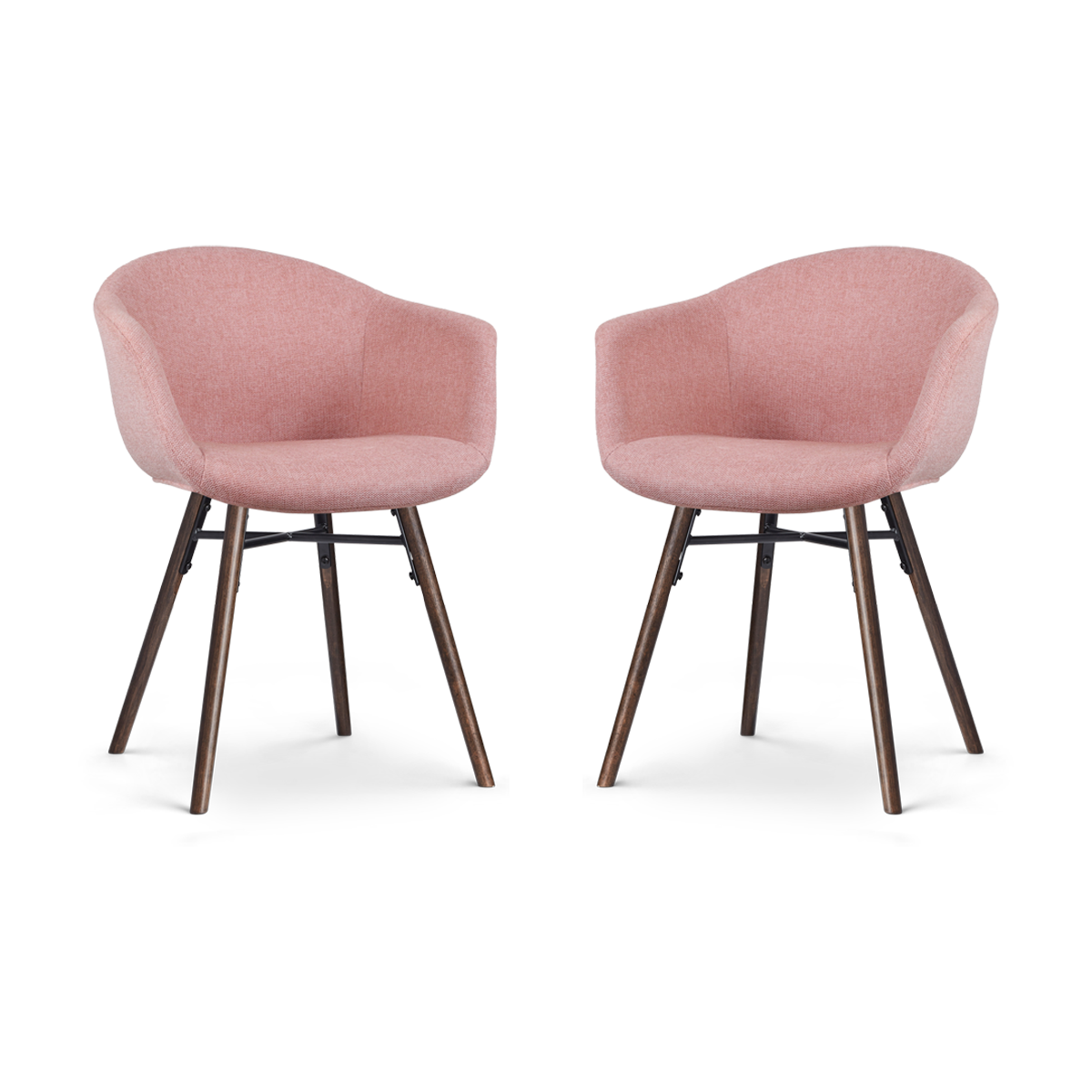 Nena-Otis eetkamerstoel zacht roze - walnoot houten onderstel - set van 2