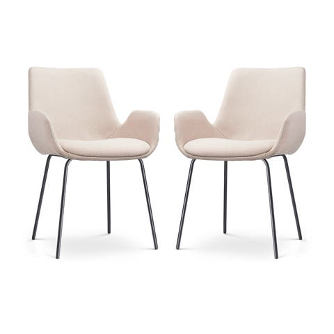 Nora-Eef eetkamerstoel beige - zwart onderstel - set van 2