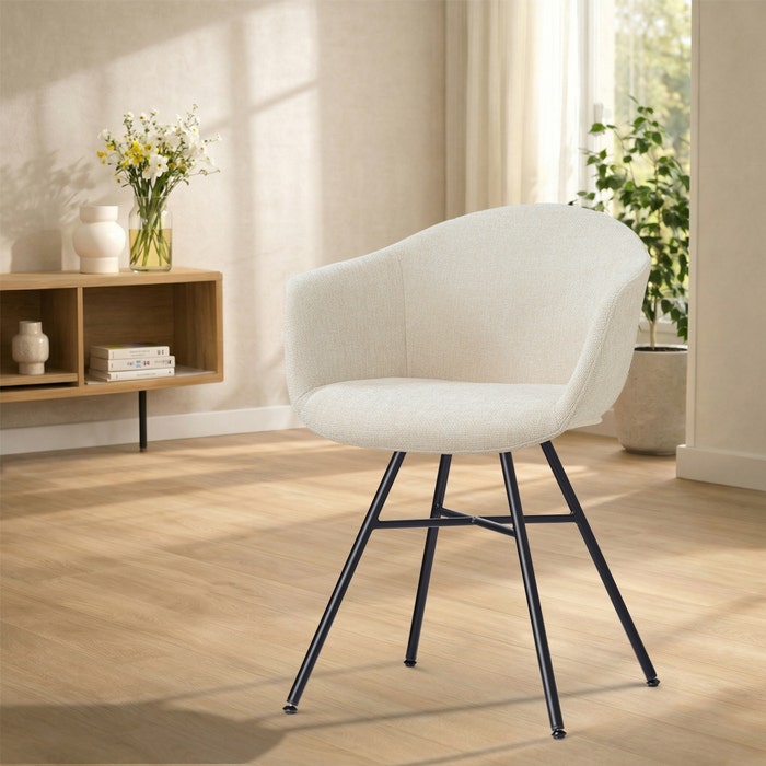 Noa-Otis eetkamerstoel cottonbeige - zwart onderstel - comfortabel - scandinavisch - gestoffeerd - armleuningen - metalen onderstel