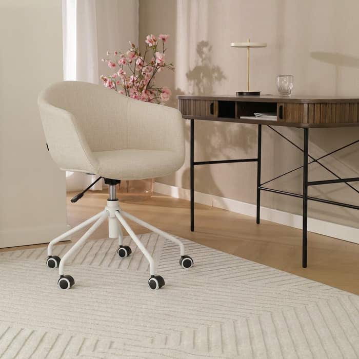 Nout-Otis bureaustoel cottonbeige - wit onderstel - comfortabel - burostoel - verstelbaar - met armleuning - japandi - modern