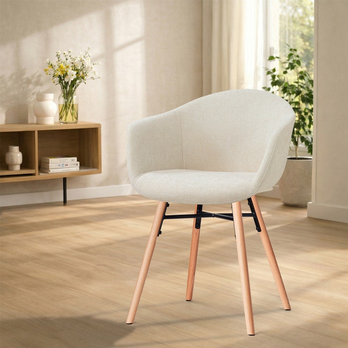 Nena-Otis eetkamerstoel cottonbeige - houten onderstel - scandinavisch - armleuningen - gestoffeerd - comfortabel