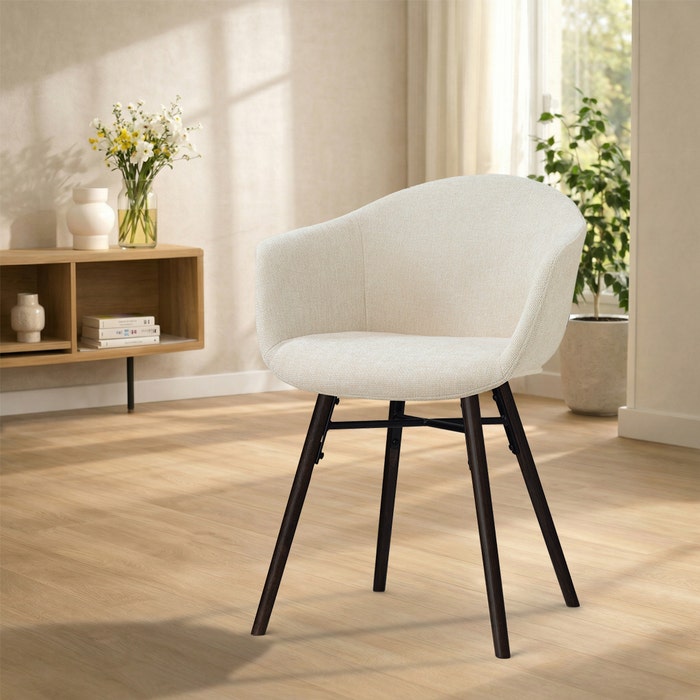 Nena-Otis eetkamerstoel cottonbeige - zwart houten onderstel - japandi - comfortabel - gestoffeerd - armleuningen