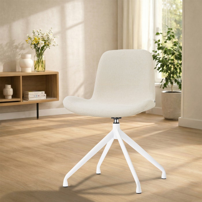 Nola-Fé draaibare eetkamerstoel cottonbeige - wit onderstel - japandi - gestoffeerd - rugleuning - comfortabel - metalen onderstel