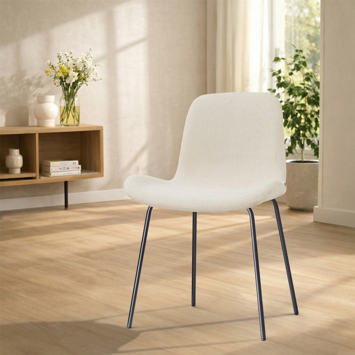 Nora-Fé eetkamerstoel cottonbeige - zwart onderstel - comfortabel - japandi - metalen onderstel - gestoffeerd