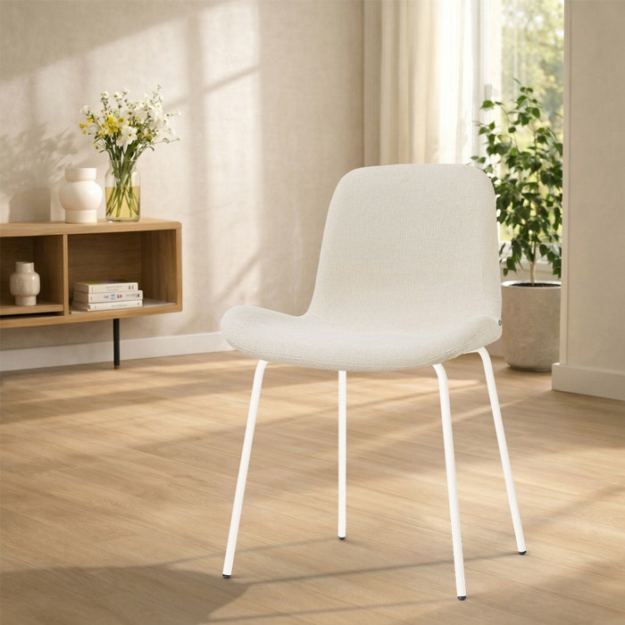 Nora-Fé eetkamerstoel cottonbeige - wit onderstel - gestoffeerd - comfortabel -  vergaderstoel