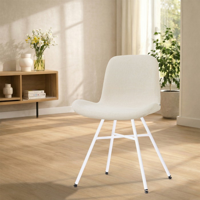 Noa-Fé eetkamerstoel cottonbeige - wit onderstel - comfortabel - japandi - metalen onderstel - gestoffeerd - rugleuning