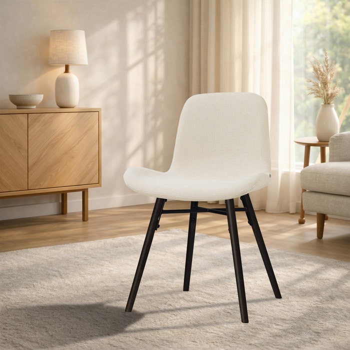Nena-Fé eetkamerstoel cottonbeige - zwart houten onderstel - comfortabel - rugleuning - gestoffeerd - vergaderstoel - japandi