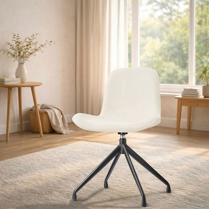 Nola-Fé draaibare eetkamerstoel rib beige - zwart onderstel - rugleuning - gestoffeerd - vergaderstoel - comfortabel