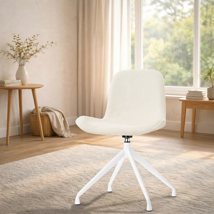 Nola-Fé draaibare eetkamerstoel rib beige - wit onderstel - comfortabel - gestoffeerd - vergaderstoel