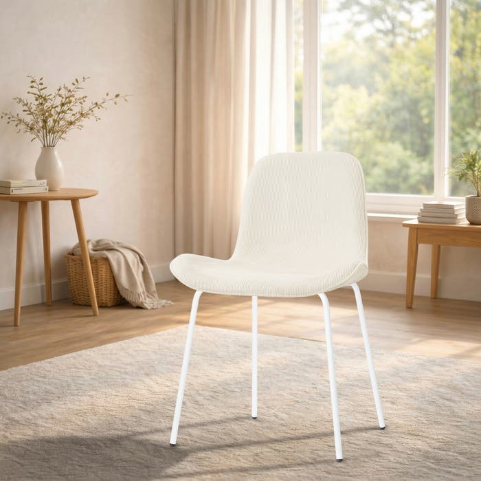 Nora-Fé eetkamerstoel rib beige - wit onderstel - comfortabel - metalen onderstel - gestoffeerd - scandinavisch