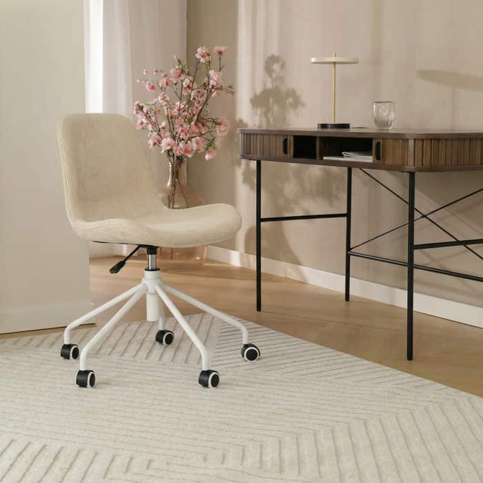 Nout-Fé bureaustoel rib beige - wit onderstel - gestoffeerd - comfortabel - burostoel - verstelbaar -  japandi