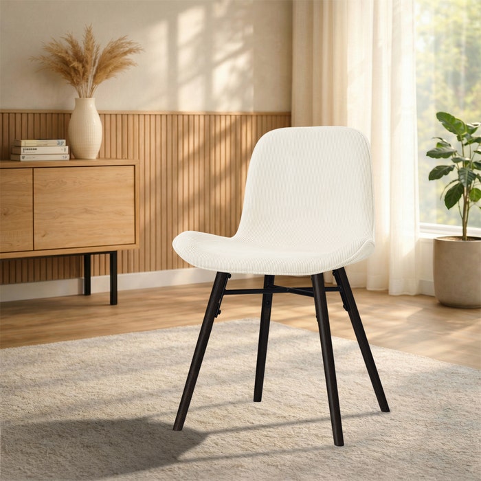 Nena-Fé eetkamerstoel rib beige - zwart houten onderstel - comfortabel - japandi - gestoffeerd - rugleuning - scandinavisch