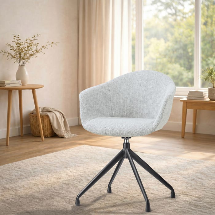 Nola-Otis draaibare eetkamerstoel grijs melange - zwart onderstel - armleuningen - gestoffeerd - vergaderstoel - comfortabel