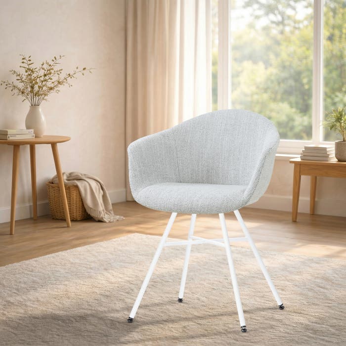 Noa-Otis eetkamerstoel grijs melange - wit onderstel - armleuningen - gestoffeerd - comfortabel - scandinavisch - metalen onderstel