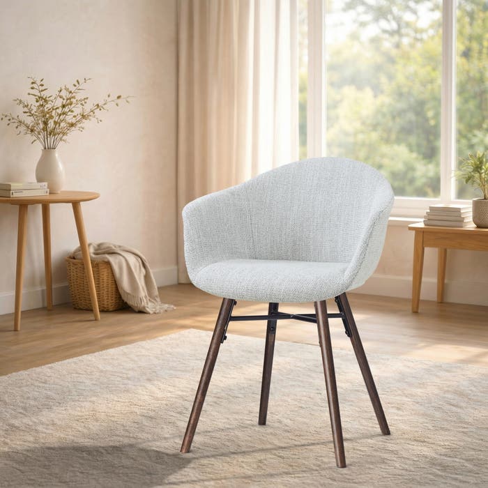 Nena-Otis eetkamerstoel grijs melange - walnoot houten onderstel - comfortabel - japandi - gestoffeerd - armleuningen