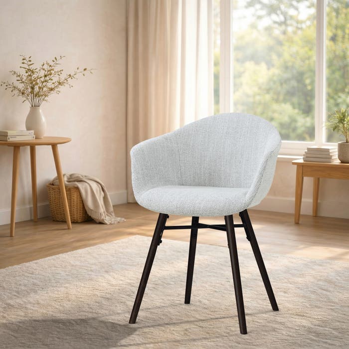 Nena-Otis eetkamerstoel grijs melange - zwart houten onderstel - japandi - comfortabel - gestoffeerd - armleuningen