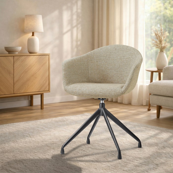 Nola-Otis draaibare eetkamerstoel taupe melange - zwart onderstel - armleuningen - gestoffeerd -  japandi - comfortabel