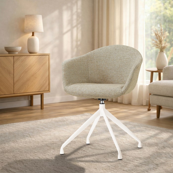 Nola-Otis draaibare eetkamerstoel taupe melange - wit onderstel - armleuningen - gestoffeerd - vergaderstoel - comfortabel