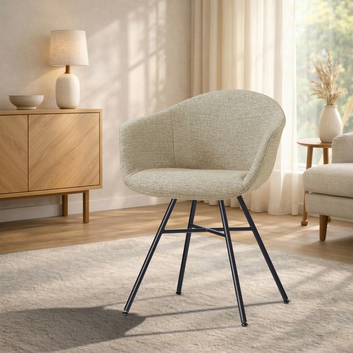 Noa-Otis eetkamerstoel taupe melange - zwart onderstel - comfortabel - japandi - metalen onderstel - gestoffeerd - armleuningen