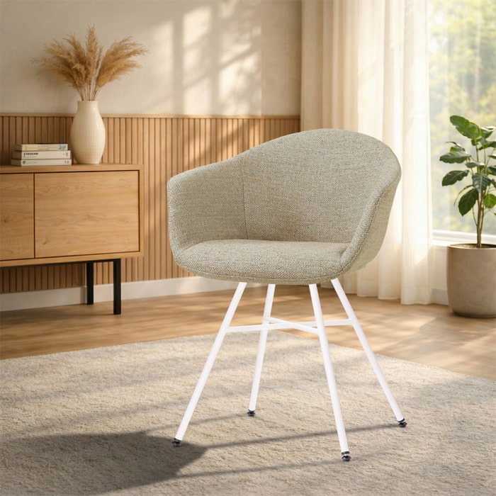 Noa-Otis eetkamerstoel taupe melange - wit onderstel - comfortabel  - gestoffeerd - japandi - scandinavisch - armleuningen