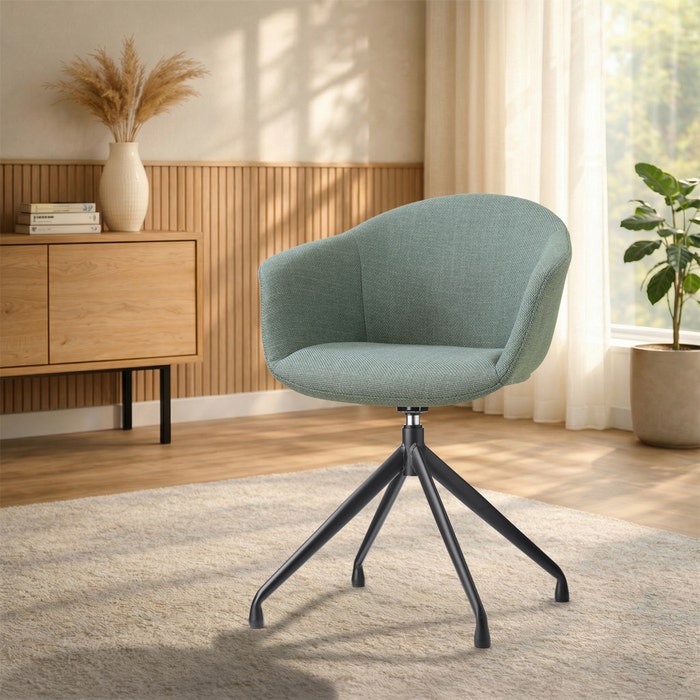 Nola-Otis draaibare eetkamerstoel saliegroen - zwart onderstel - comfortabel - armleuningen - gestoffeerd - vergaderstoel