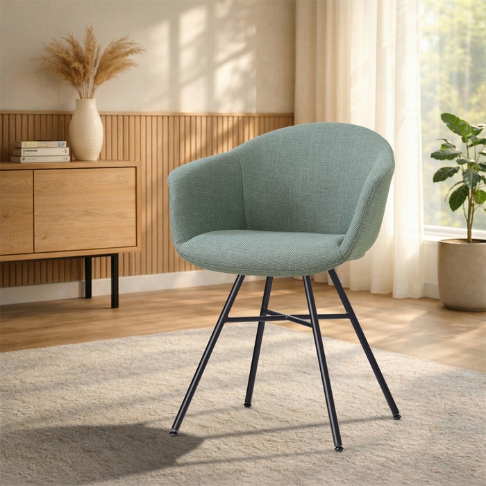 Noa-Otis eetkamerstoel saliegroen - zwart onderstel - met armleuning - groen - stoffen - armstoel - modern - groen - lekker zitten