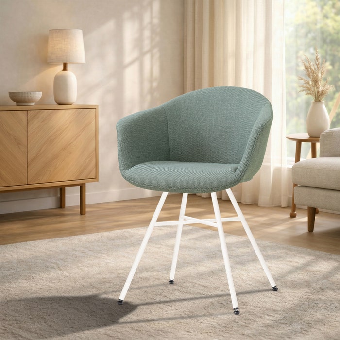 Noa-Otis eetkamerstoel saliegroen - wit onderstel - met armleuning - groen - stoffen - armstoel - modern - groen - lekker zitten