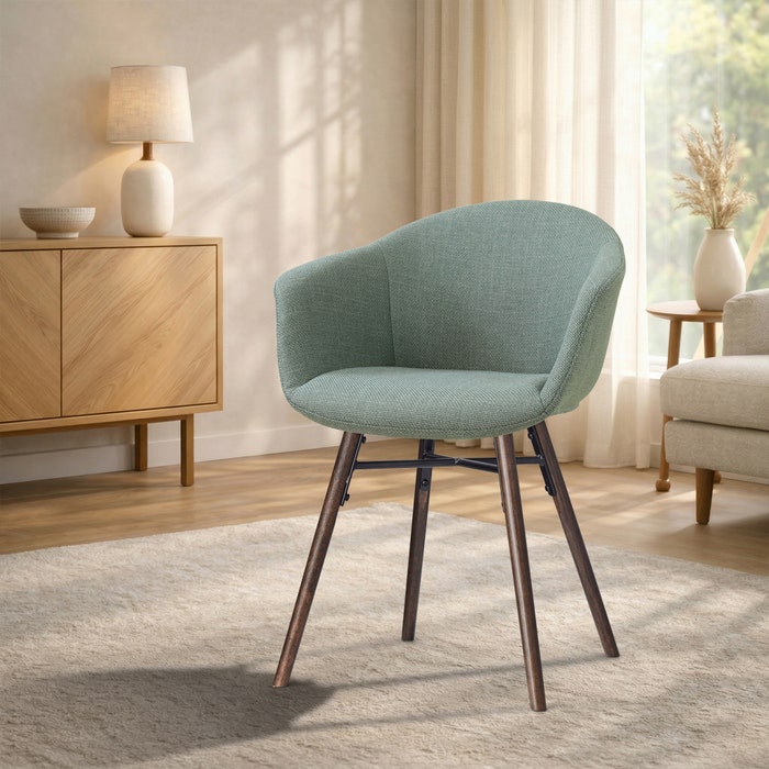 Nena-Otis eetkamerstoel saliegroen - walnoot houten onderstel - scandinavisch - armleuningen - gestoffeerd - comfortabel