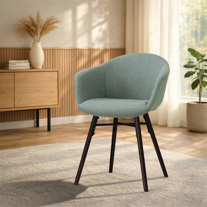 Nena-Otis eetkamerstoel saliegroen - zwart houten onderstel - comfortabel - japandi - gestoffeerd - armleuningen