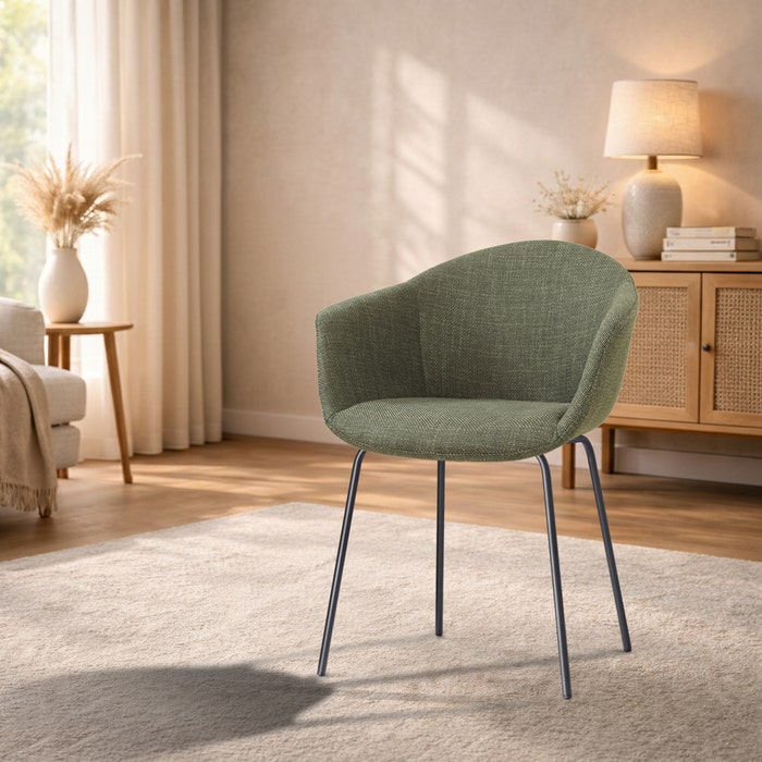 Nora-Otis eetkamerstoel forestgroen - zwart onderstel -  armleuningen - modern - gestoffeerd - scandinavisch -  comfortabel -