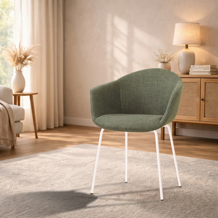 Nora-Otis eetkamerstoel forestgroen - wit onderstel - comfortabel - vergaderstoel - japandi