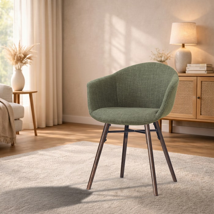 Nena-Otis eetkamerstoel forestgroen - walnoot houten onderstel - tijdloos - scandinavisch - gestoffeerd  - comfortabel