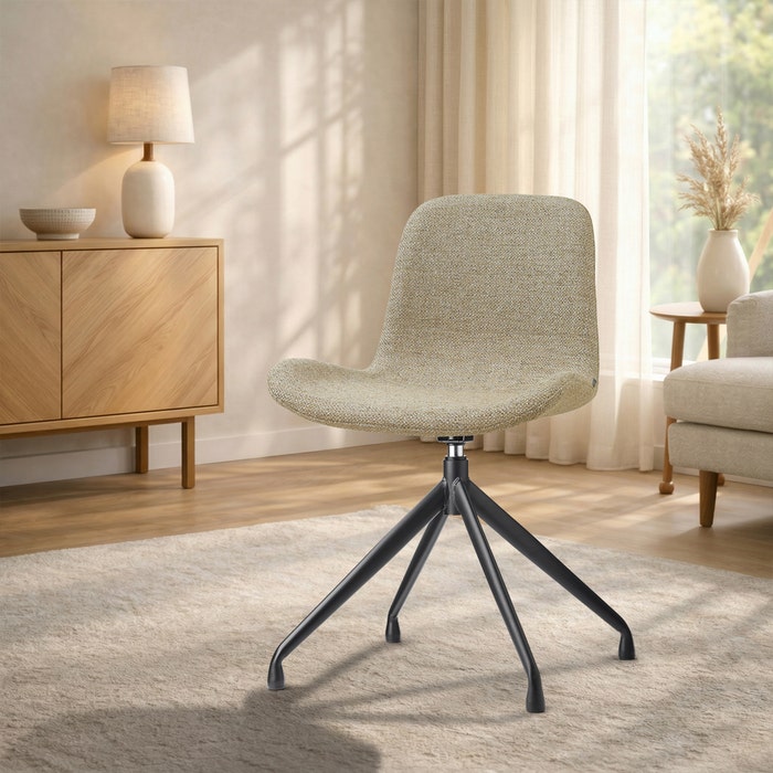 Nola-Fé draaibare eetkamerstoel taupe melange - zwart onderstel - gestoffeerd - vergaderstoel - japandi - comfortabel