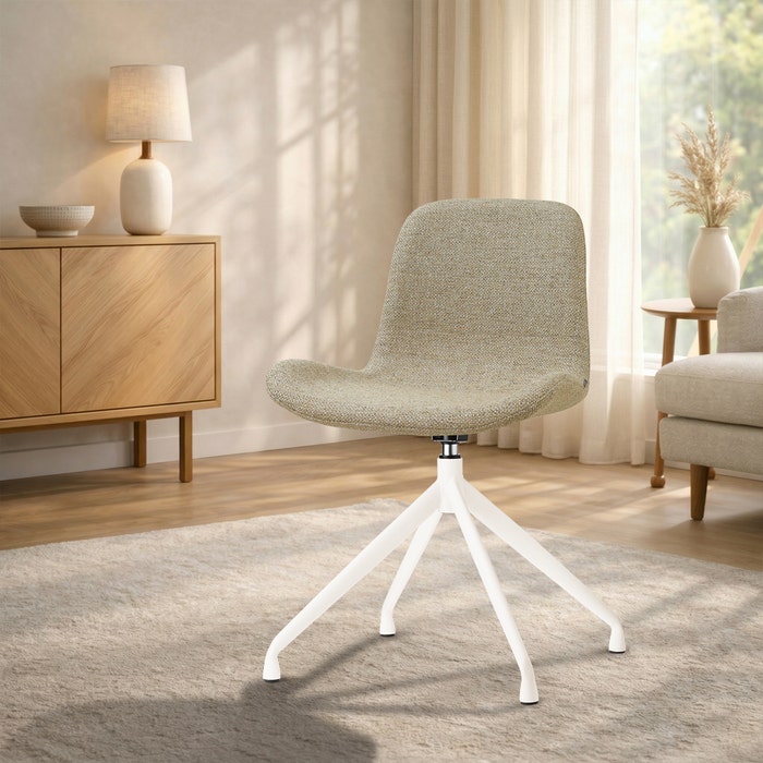 Nola-Fé draaibare eetkamerstoel taupe melange - wit onderstel - comfortabel - gestoffeerd - vergaderstoel