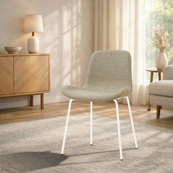 Nora-Fé eetkamerstoel taupe melange - wit onderstel - comfortabel - japandi - metalen onderstel - gestoffeerd - scandinavisch