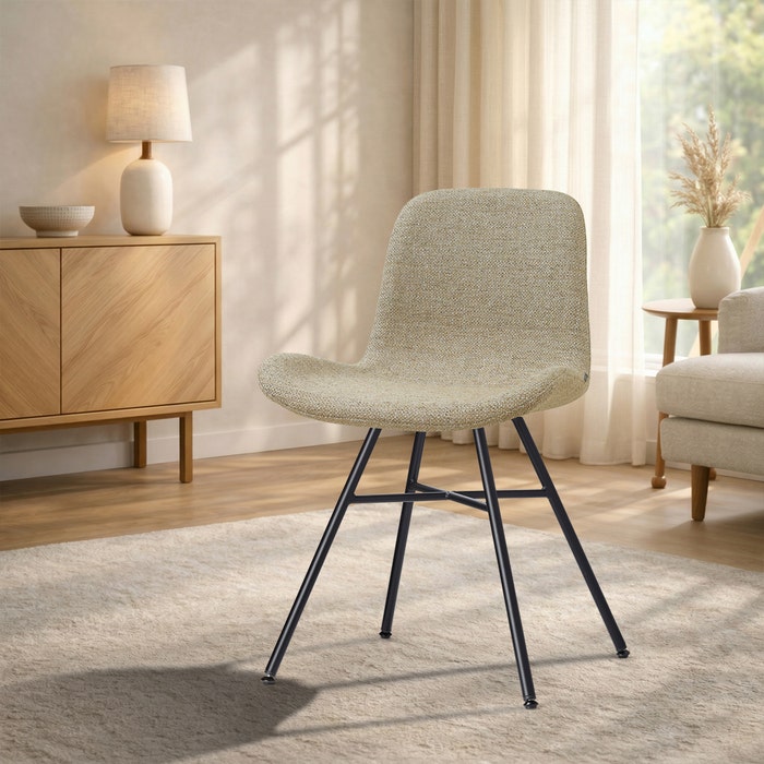 Noa-Fé eetkamerstoel taupe melange - zwart onderstel - japandi - comfortabel - gestoffeerd - rugleuning - metalen onderstel