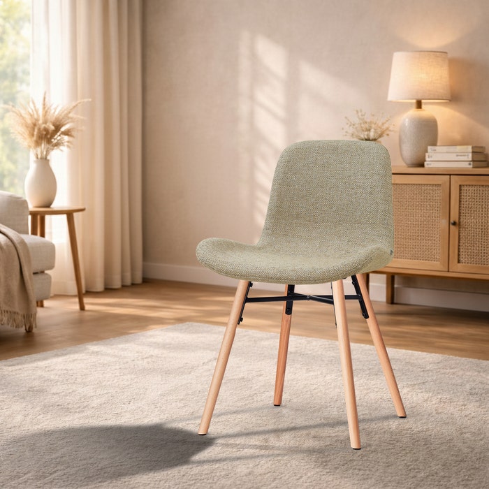 Nena-Fé eetkamerstoel taupe melange - houten onderstel - comfortabel - gestoffeerd - rugleuning - vergaderstoel - japandi