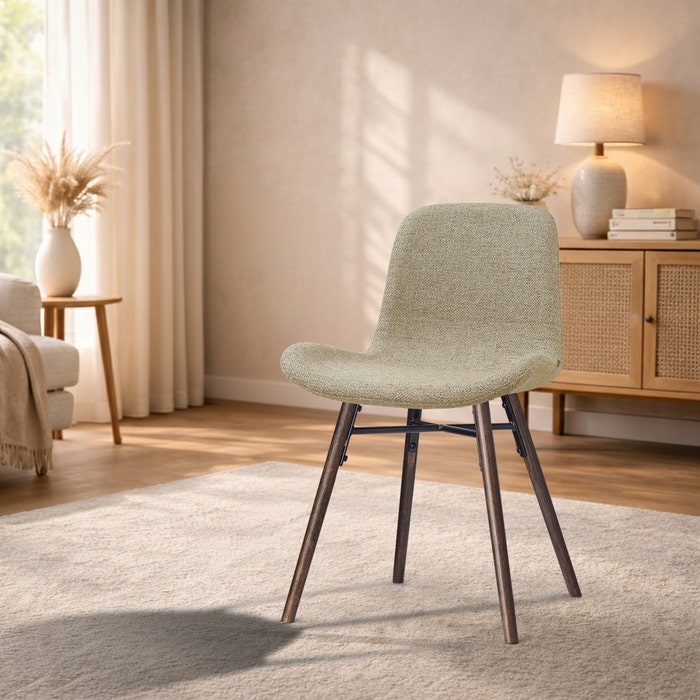 Nena-Fé eetkamerstoel taupe melange - walnoot houten onderstel - japandi - gestoffeerd - rugleuning - comfortabel - metalen onderstel