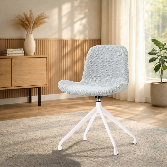 Nola-Fé draaibare eetkamerstoel grijs melange - wit onderstel - comfortabel - rugleuning - gestoffeerd - vergaderstoel - japandi