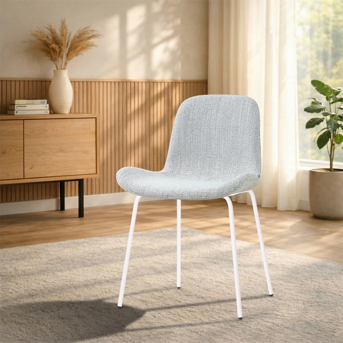 Nora-Fé eetkamerstoel grijs melange - wit onderstel - scandinavisch - comfortabel - metalen onderstel - gestoffeerd