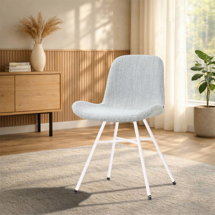 Noa-Fé eetkamerstoel grijs melange - wit onderstel - japandi - gestoffeerd - rugleuning - scandinavisch - comfortabel