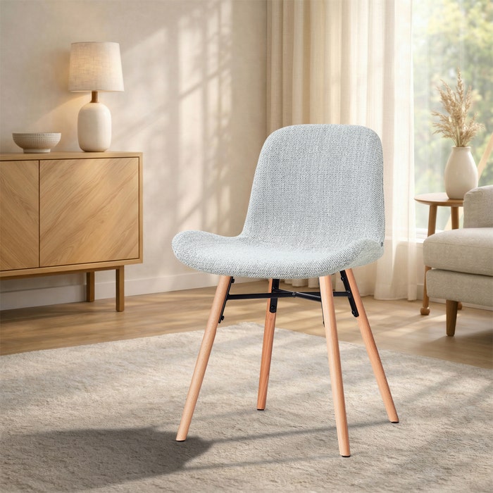 Nena-Fé eetkamerstoel grijs melange - houten onderstel - gestoffeerd - comfortabel - rugleuning - vergaderstoel - japandi