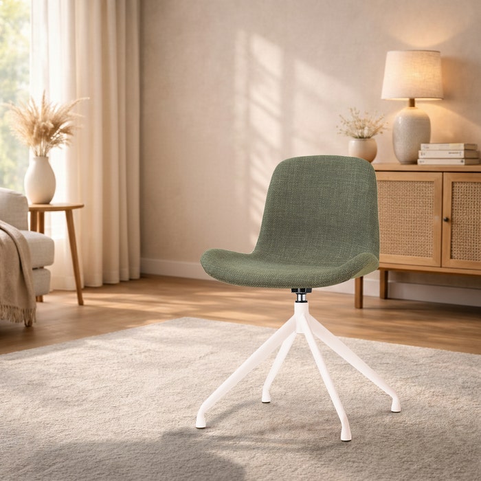 Nola-Fé draaibare eetkamerstoel forestgroen - wit onderstel - comfortabel - rugleuning - gestoffeerd - vergaderstoel - japandi