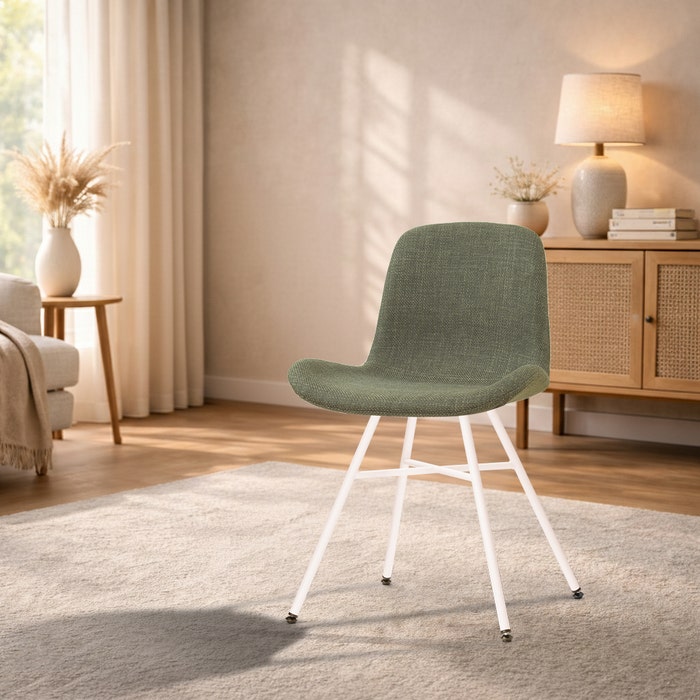 Noa-Fé eetkamerstoel forestgroen - wit onderstel - comfortabel - japandi -gestoffeerd - scandinavisch