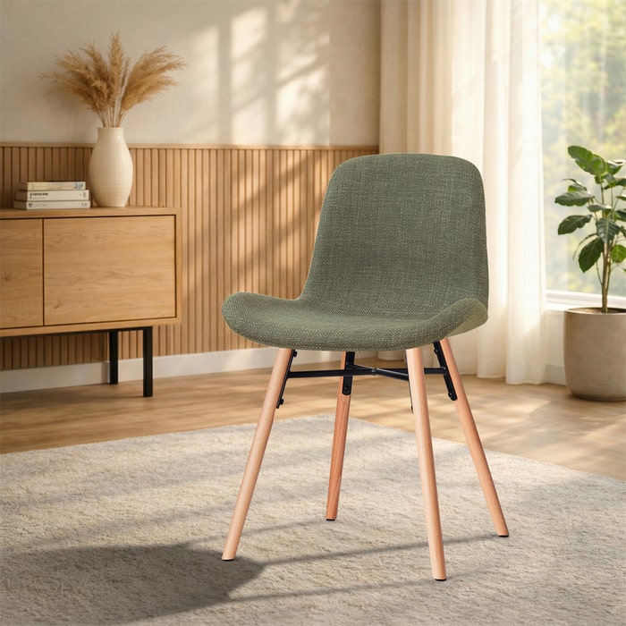 Nena-Fé eetkamerstoel forestgroen - houten onderstel - japandi - gestoffeerd - rugleuning - comfortabel - scandinavisch