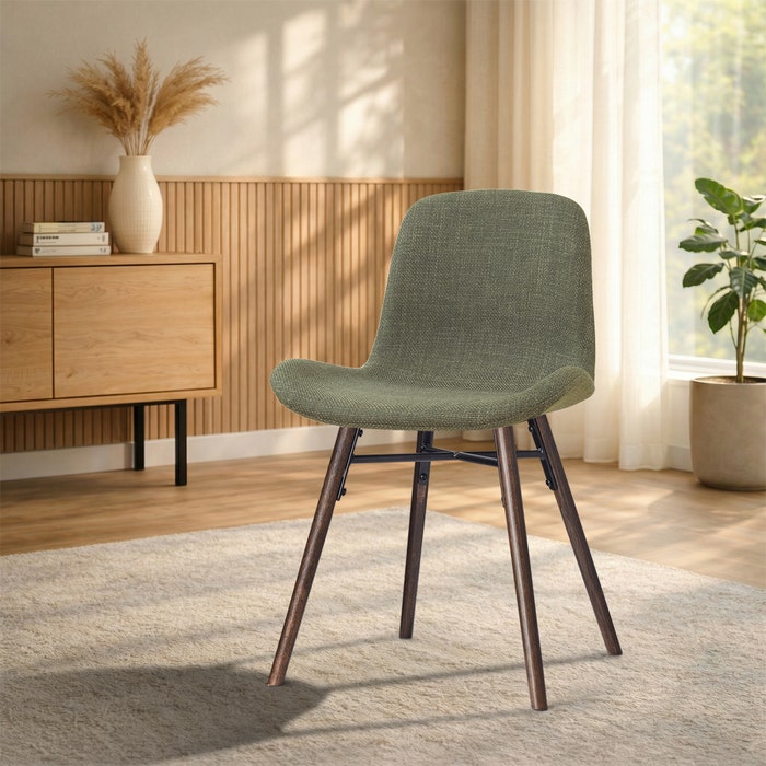 Nena-Fé eetkamerstoel forestgroen - walnoot houten onderstel - rugleuning - gestoffeerd - vergaderstoel - japandi - comfortabel