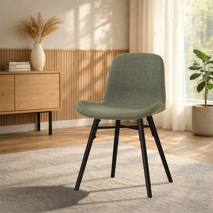 Nena-Fé eetkamerstoel forestgroen - zwart houten onderstel - gestoffeerd - comfortabel - rugleuning - vergaderstoel - japandi