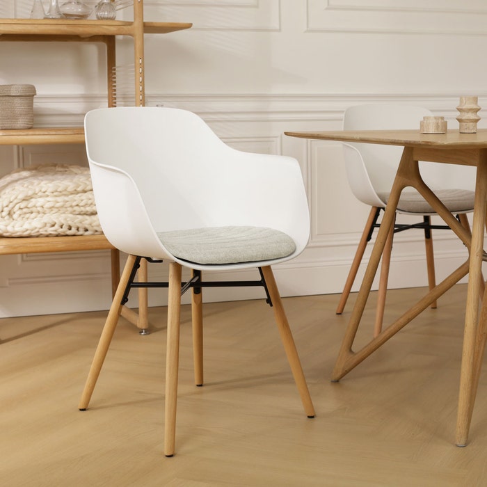 Nena-Liz eetkamerstoel wit met naturelbeige zitkussen - houten onderstel - kunststof - comfortabel - scandinavisch -modern